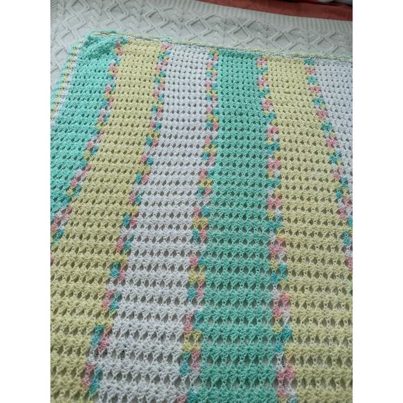 Handmade Pastel Crochet Baby Blanket 42x53, Soft Vintage Style Afghan - Picture 8 of 16